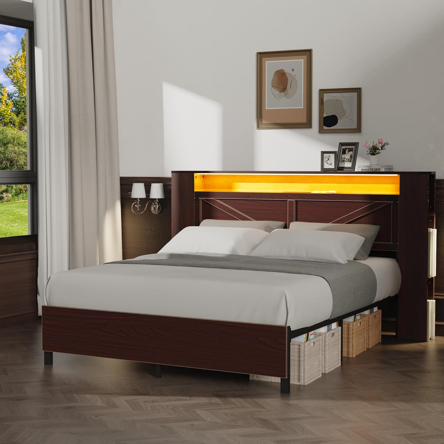 Bed Frame with Storage Headboard - Queen Size - Image 10