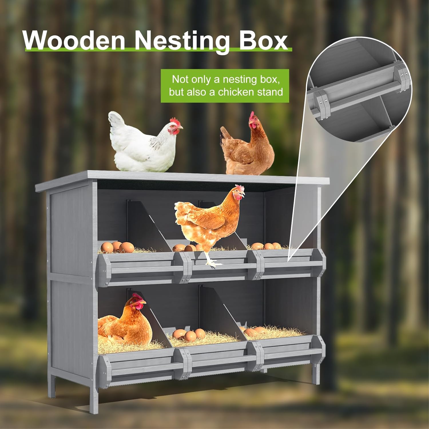 2-Tier Nesting Boxes for Chickens, 6-Compartment, Wooden Chicken Nesting Box for Laying Eggs - Image 6