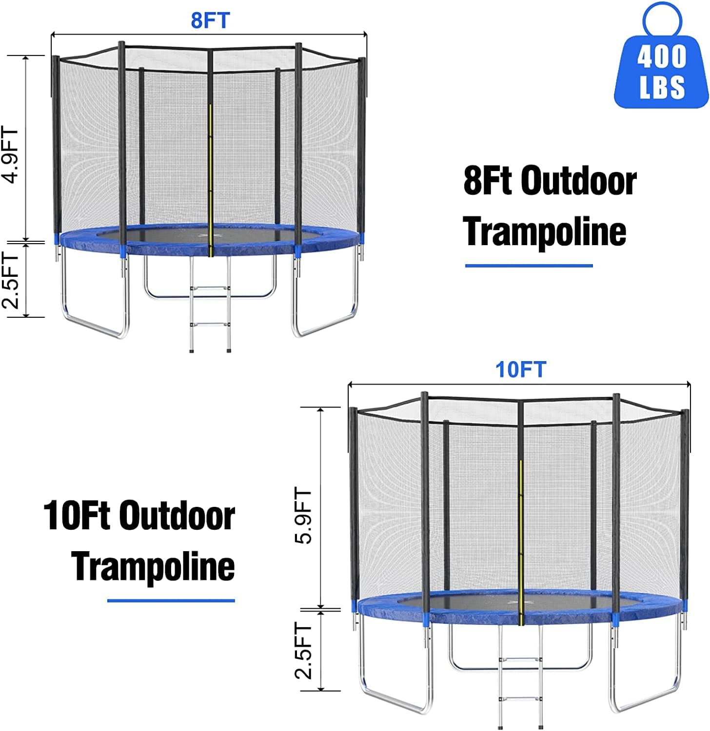10FT Trampoline with Safety Enclosure Net - Black - Image 7