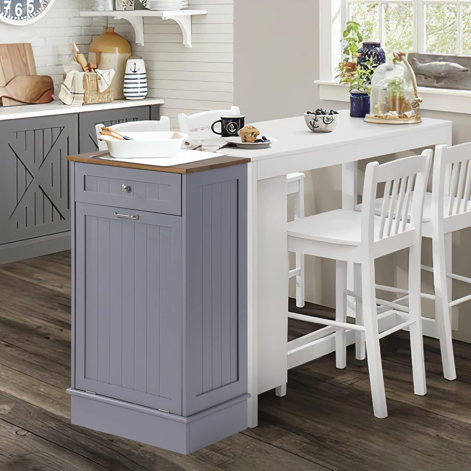 Tilt Out Single Trash Cabinet - GRAY - Image 8