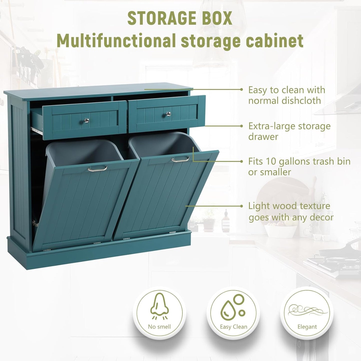 Tilt Out Double Trash Cabinet - TEAL BLUE - Image 7