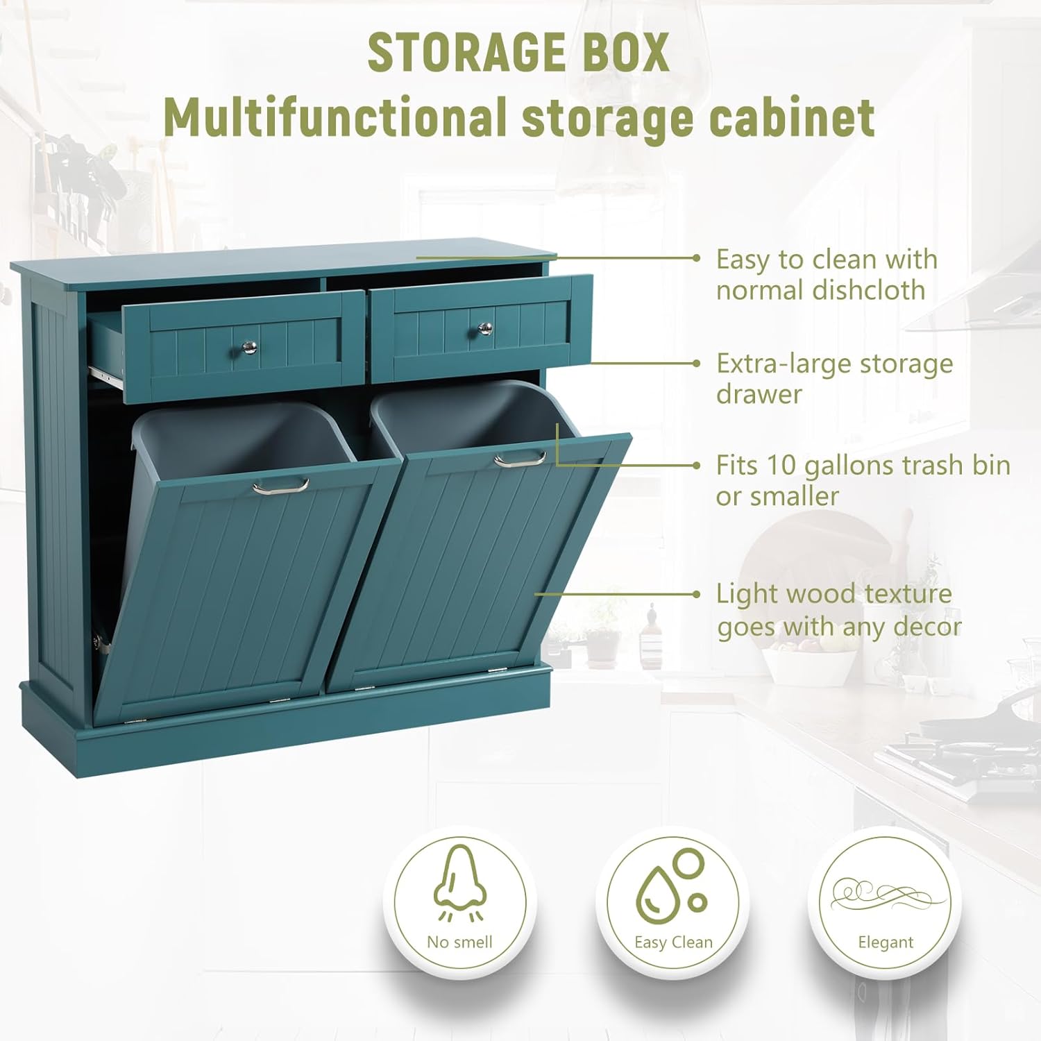 Tilt Out Double Trash Cabinet - TEAL BLUE - Image 7