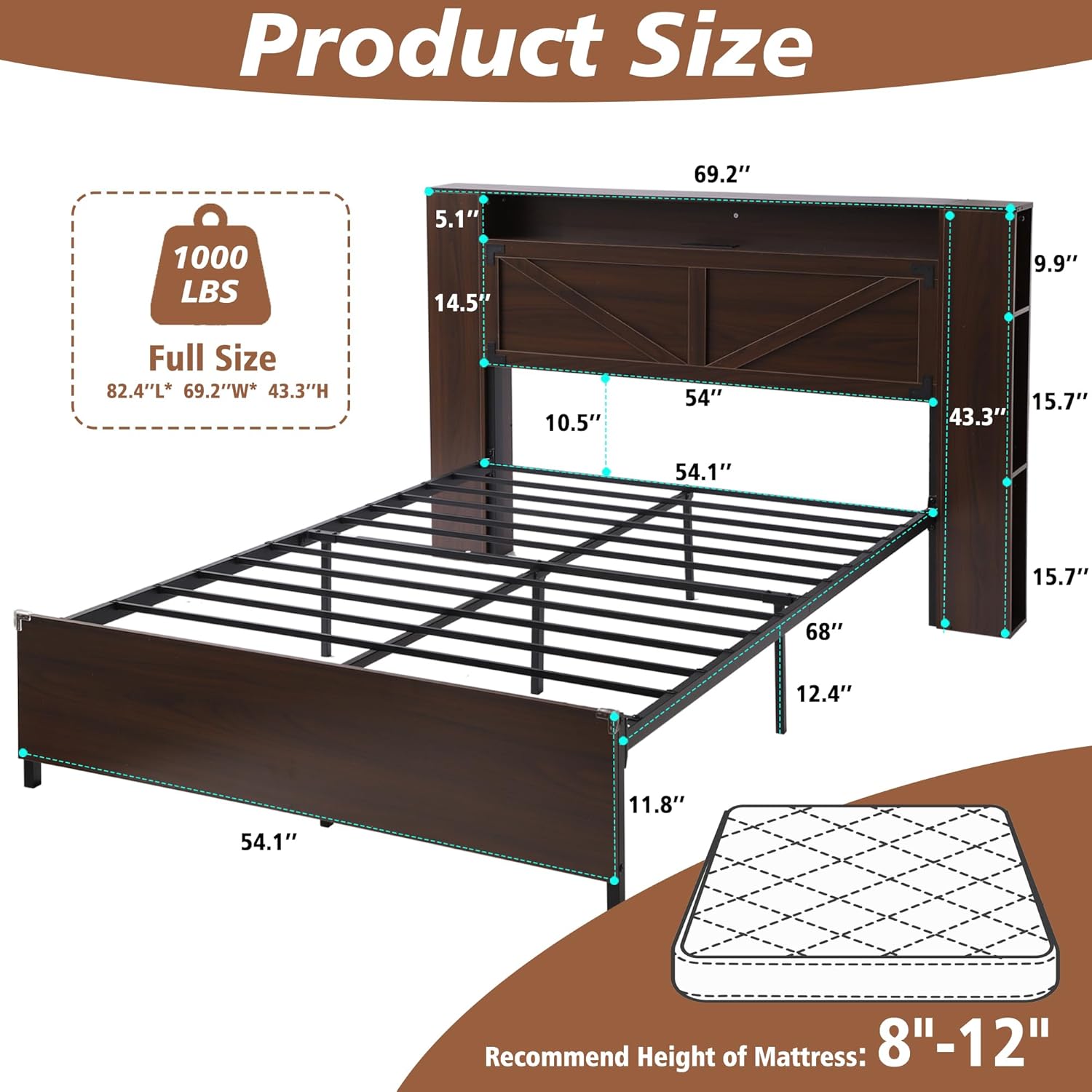 Bed Frame with Storage Headboard - Queen Size - Image 9