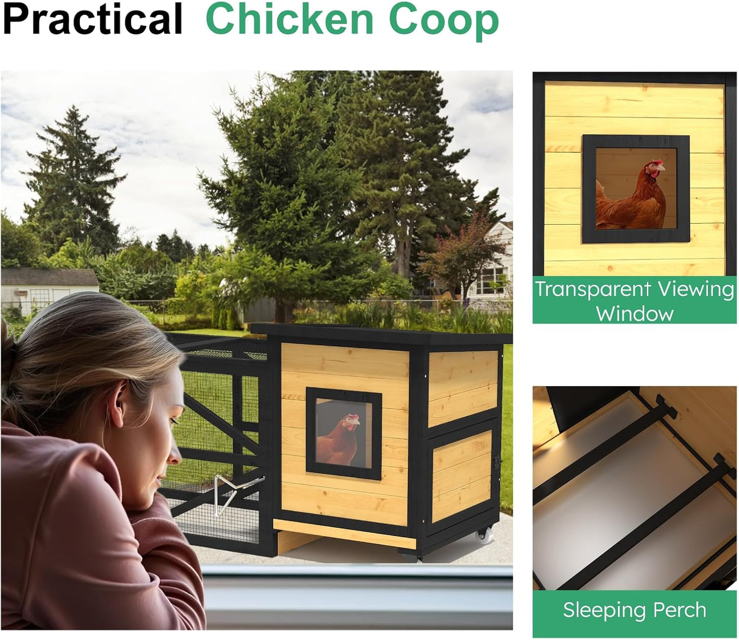 71'' Chicken Coop for 2-3 Chickens with Wheels - Image 7