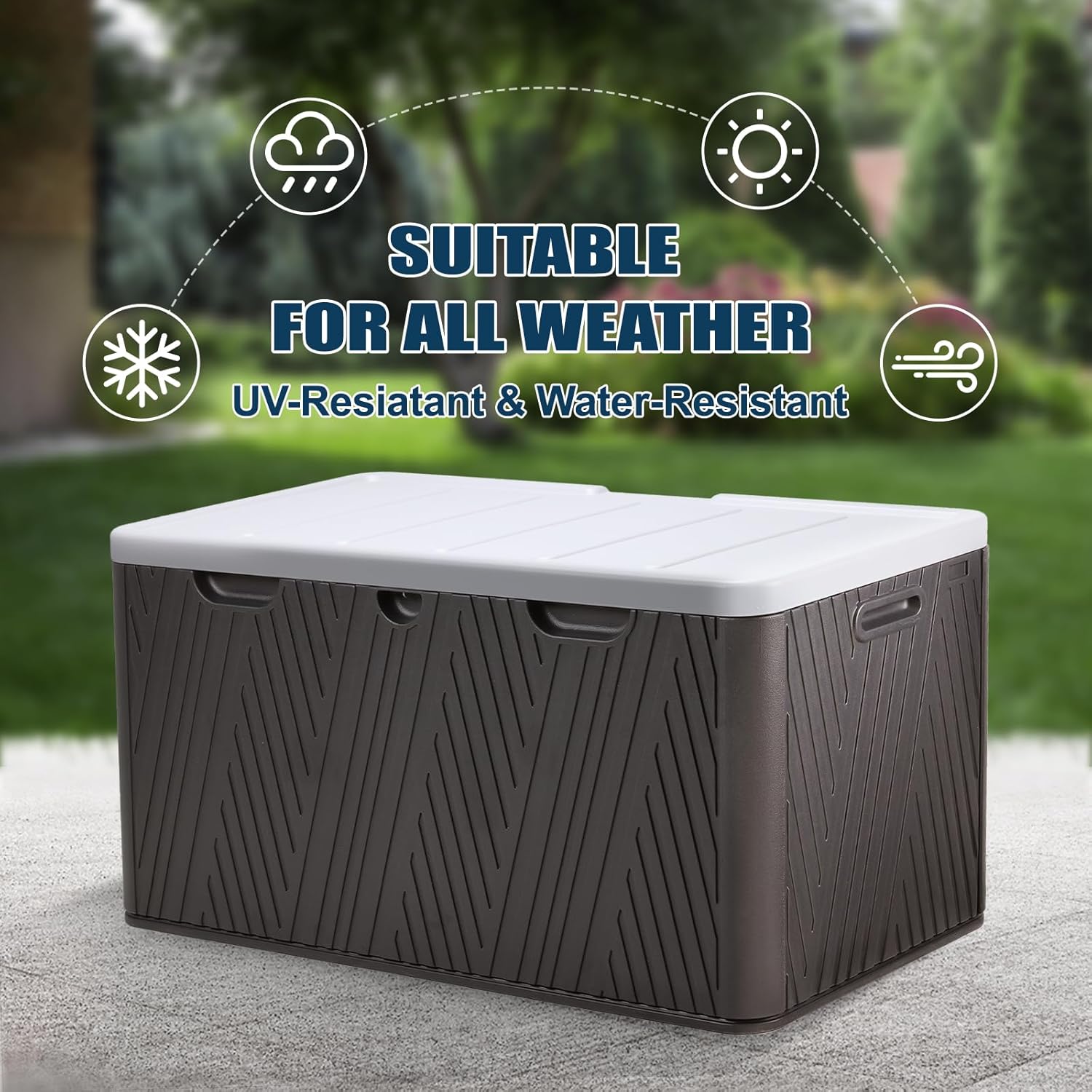 85 Gallon Deck Box, Outdoor Storage Box, Waterproof & Weather-Resistant Lockable, Patio Bench Storage Box for Cushion, Garden Tools - Image 6