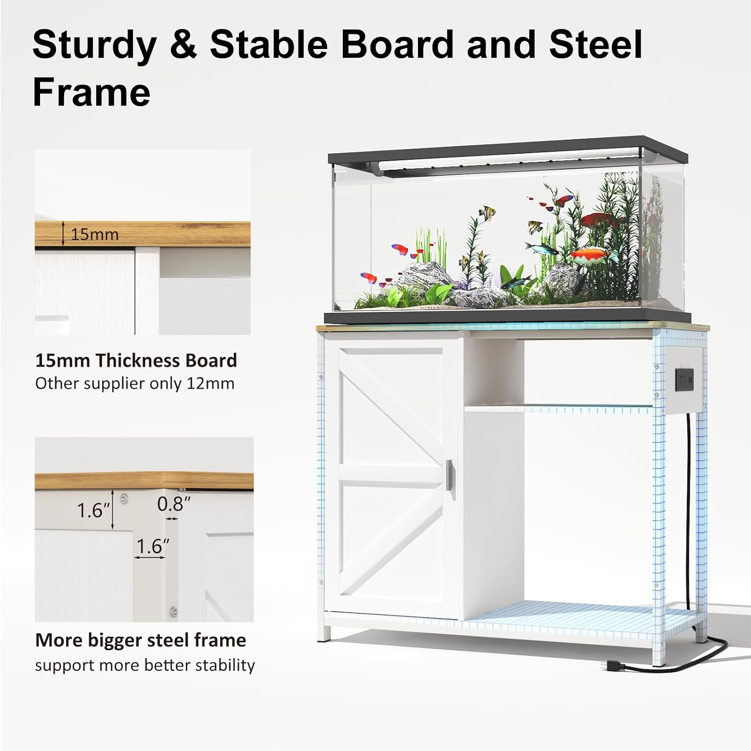 40-50 Gallon Aquarium Stand, Metal Frame Fish Tank Stand with Power Outlets and Wooden Cabinet Storage - Image 3