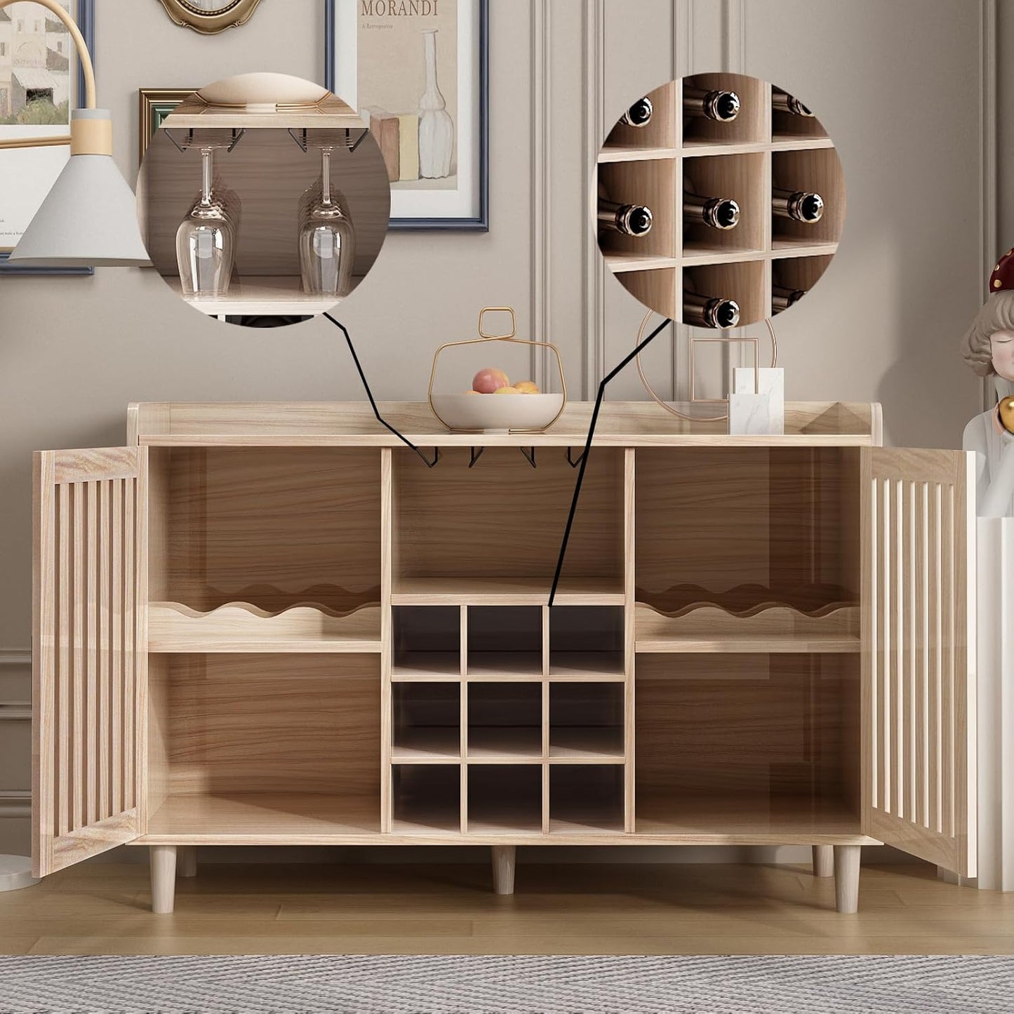  47“ Wine Bar Cabinet Farmhouse Kitchen Buffet Sideboard with Storage Shelf - Image 2