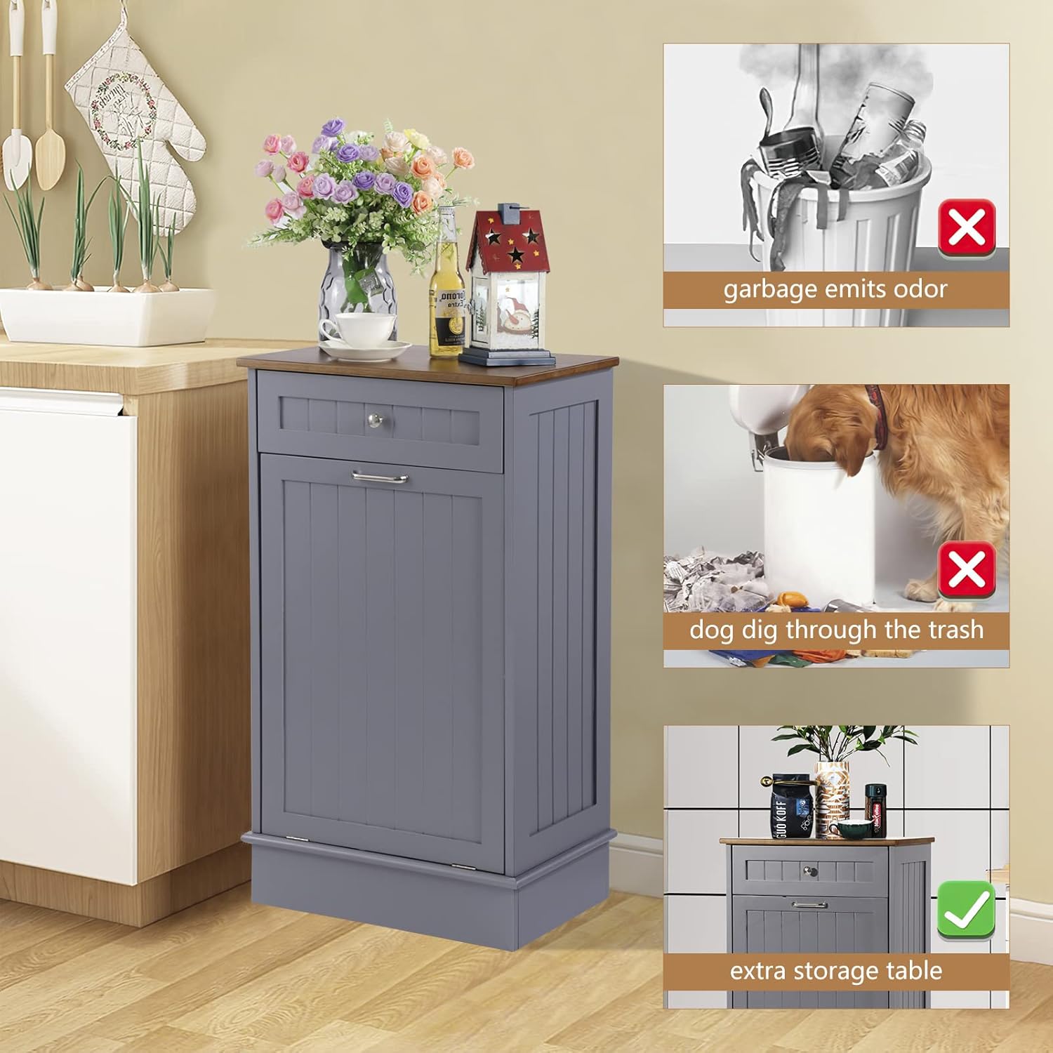 Tilt Out Single Trash Cabinet - GRAY - Image 5