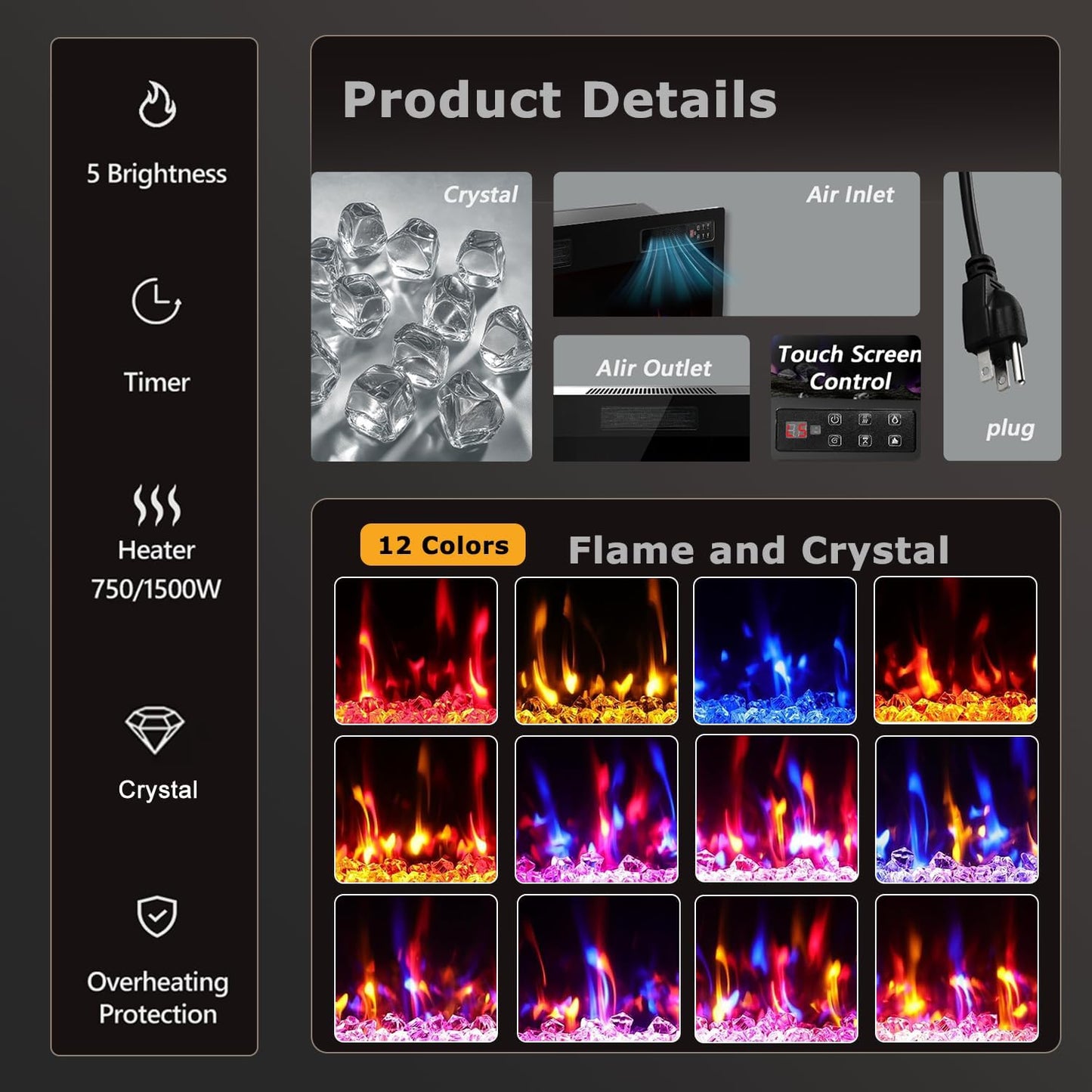 72" Electric Fireplace Narrow Frame & Wide Screen - Image 4