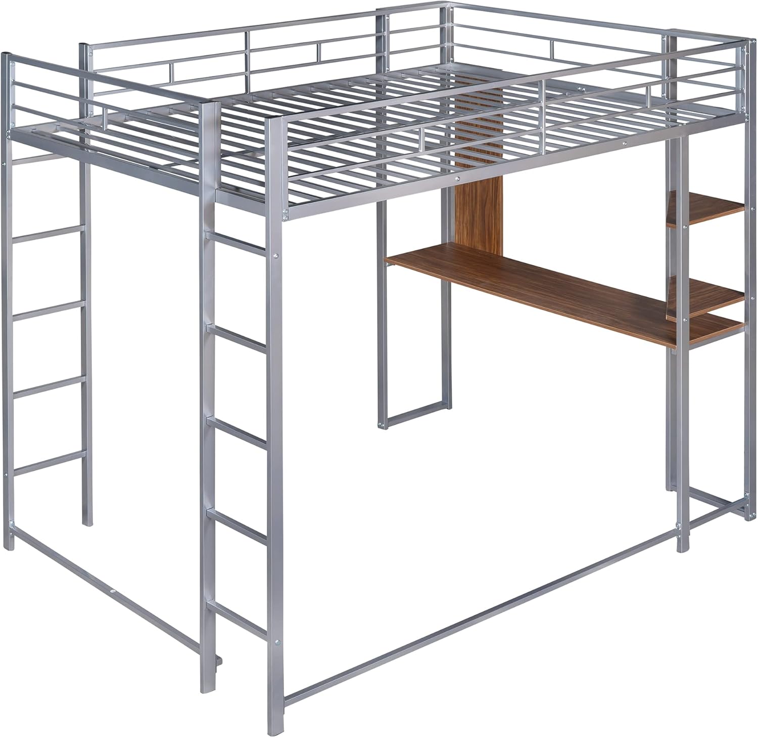 Full Loft Beds Metal Bed Frame Loft Bed with Desk and Bookcase, Full Size Loft Bed for Dorm, Boys & Girls Teens Kids - Image 8