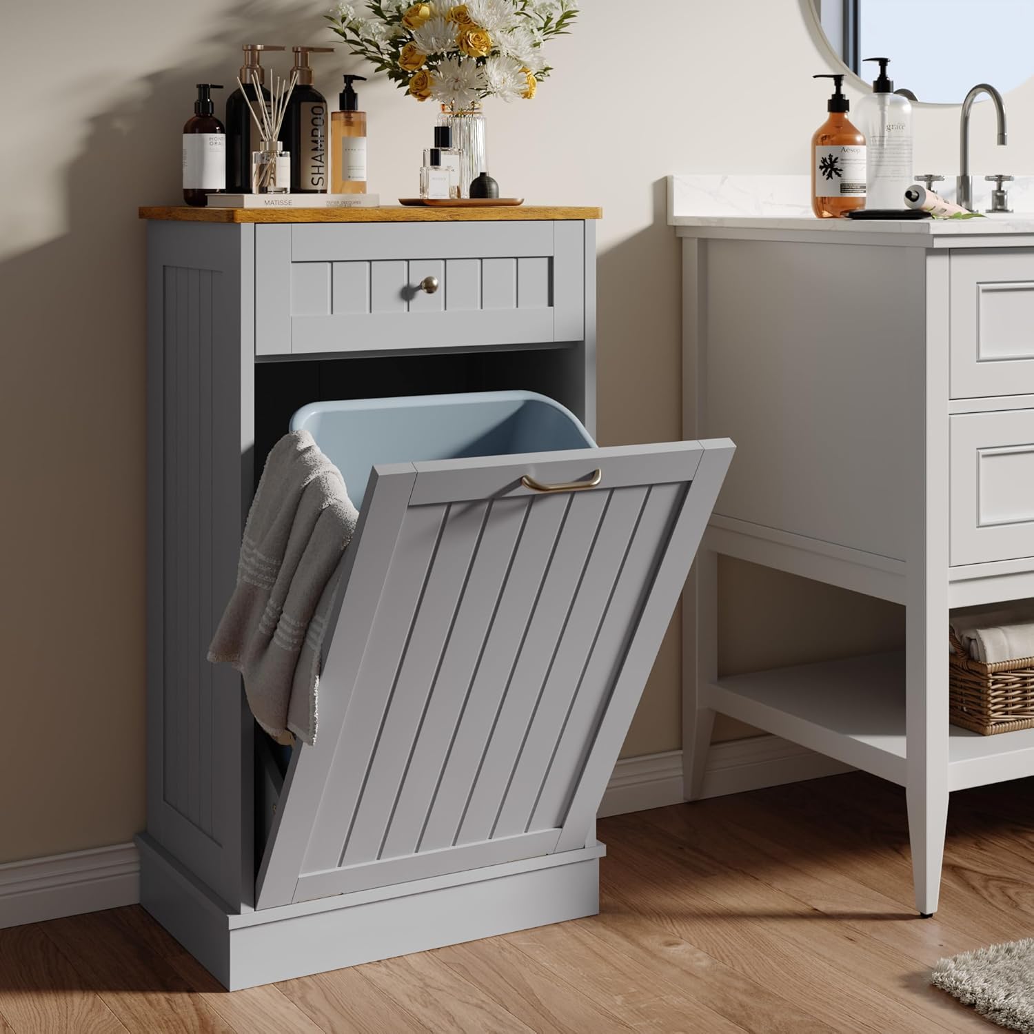 Tilt Out Trash Bin Cabinet - GRAY - Image 8