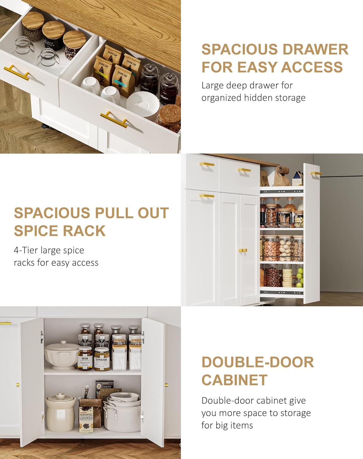 55" Kitchen Island with Storage - White - Image 5