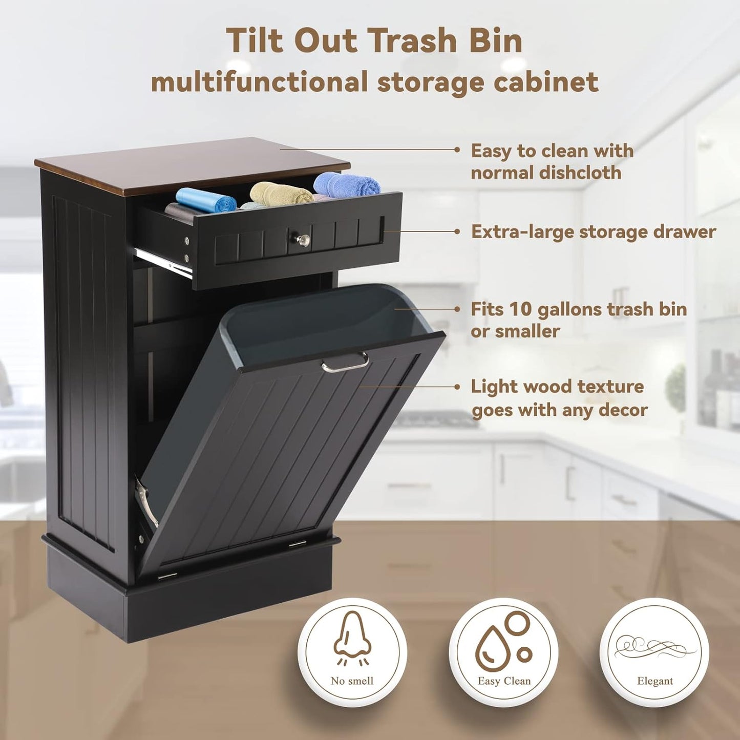 Tilt Out Single Trash Cabinet - BLACK - Image 3