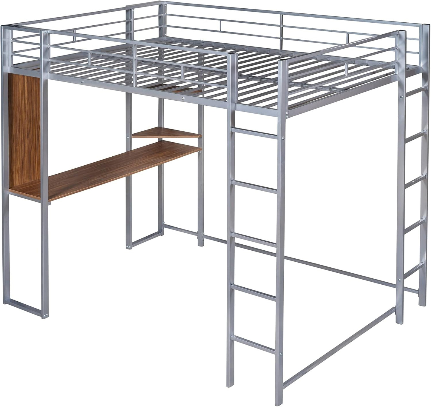 Full Loft Beds Metal Bed Frame Loft Bed with Desk and Bookcase, Full Size Loft Bed for Dorm, Boys & Girls Teens Kids - Image 4