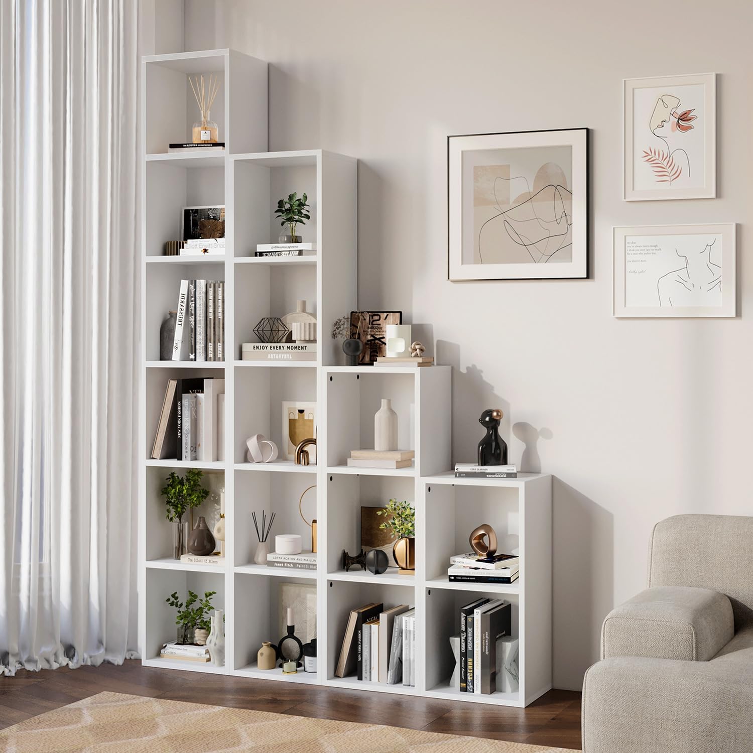 71.5" Tall Narrow Bookshelf, 6-Tier Cube Display Rack - Image 2