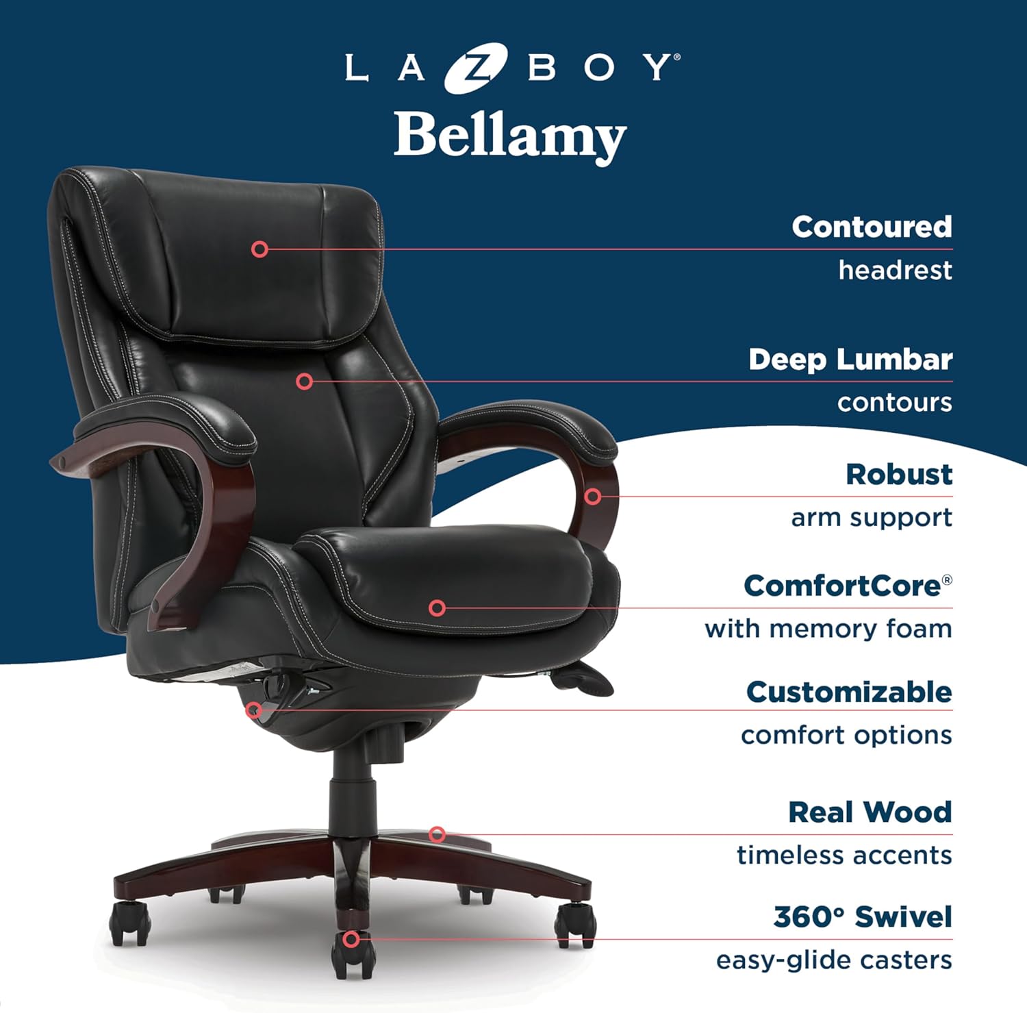 La-Z-Boy® Bellamy Executive Office Chair with Memory Foam Cushions - Image 4