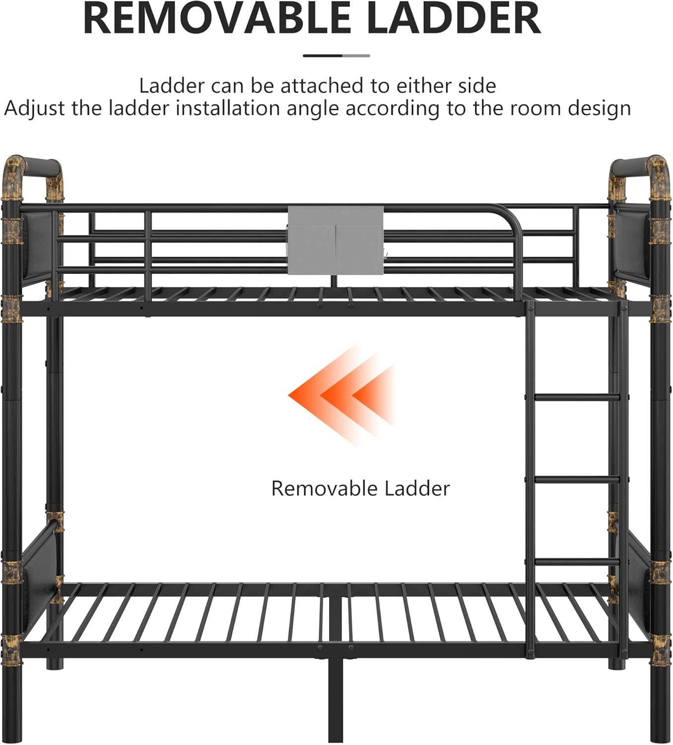 2 IN 1 Metal Bunk Bed Twin Over Twin, Convertible Twin Bunk Beds into 2 Individual Twin Size Bed for Kids Adults - Image 7