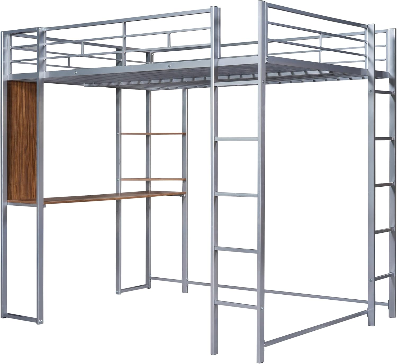 Full Loft Beds Metal Bed Frame Loft Bed with Desk and Bookcase, Full Size Loft Bed for Dorm, Boys & Girls Teens Kids - Image 7