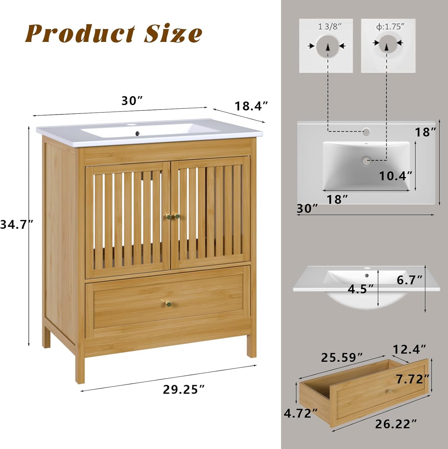 30" Bathroom Vanity - Natural - Cabinet Only - Image 2