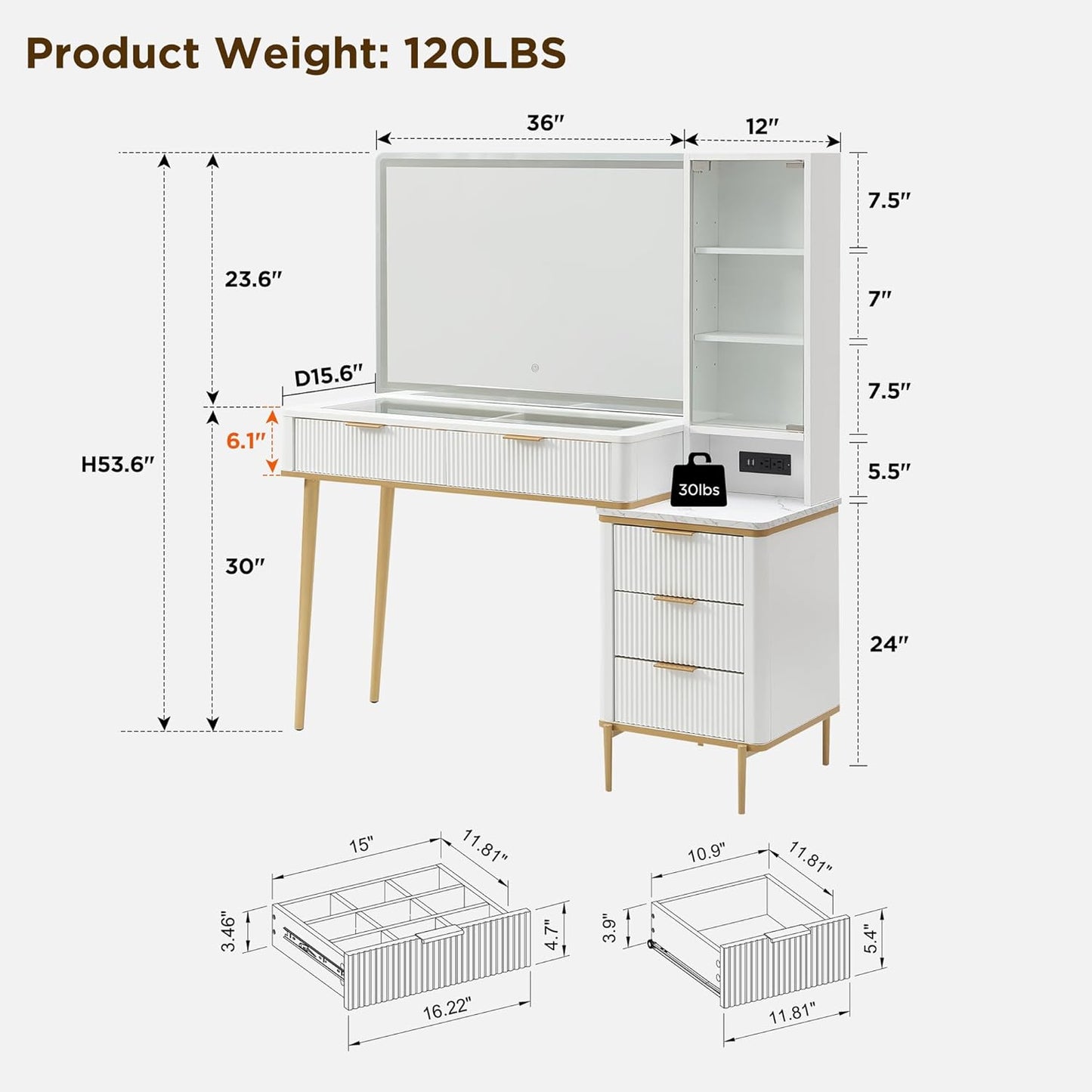 Makeup Vanity Desk with 36" HD Lighted Mirror - Image 6