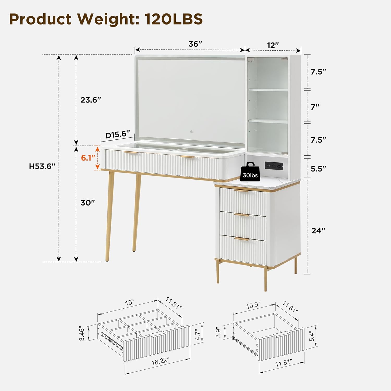 Makeup Vanity Desk with 36" HD Lighted Mirror - Image 6