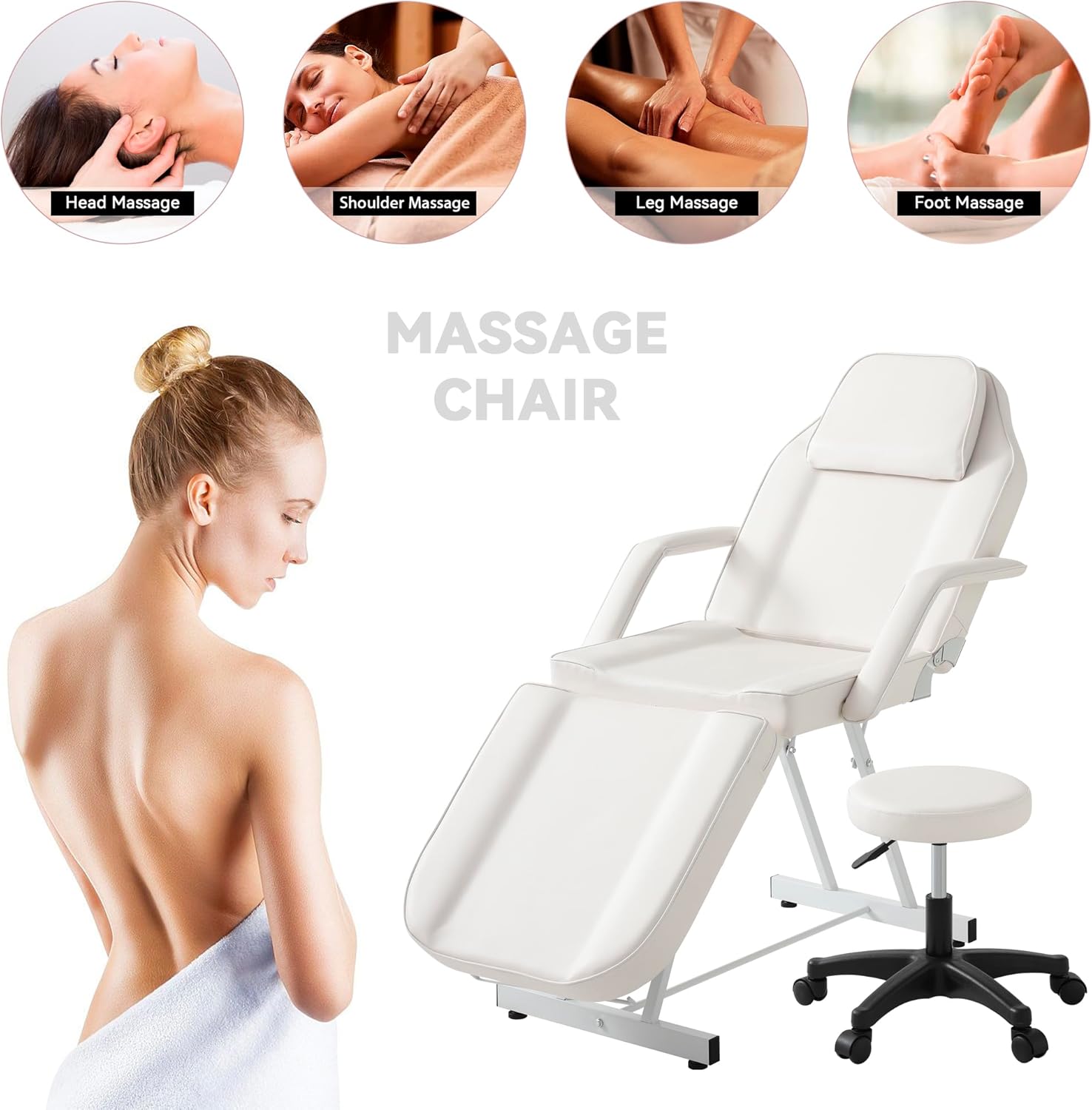 Tattoo Chair with Stool - WHITE - Image 2