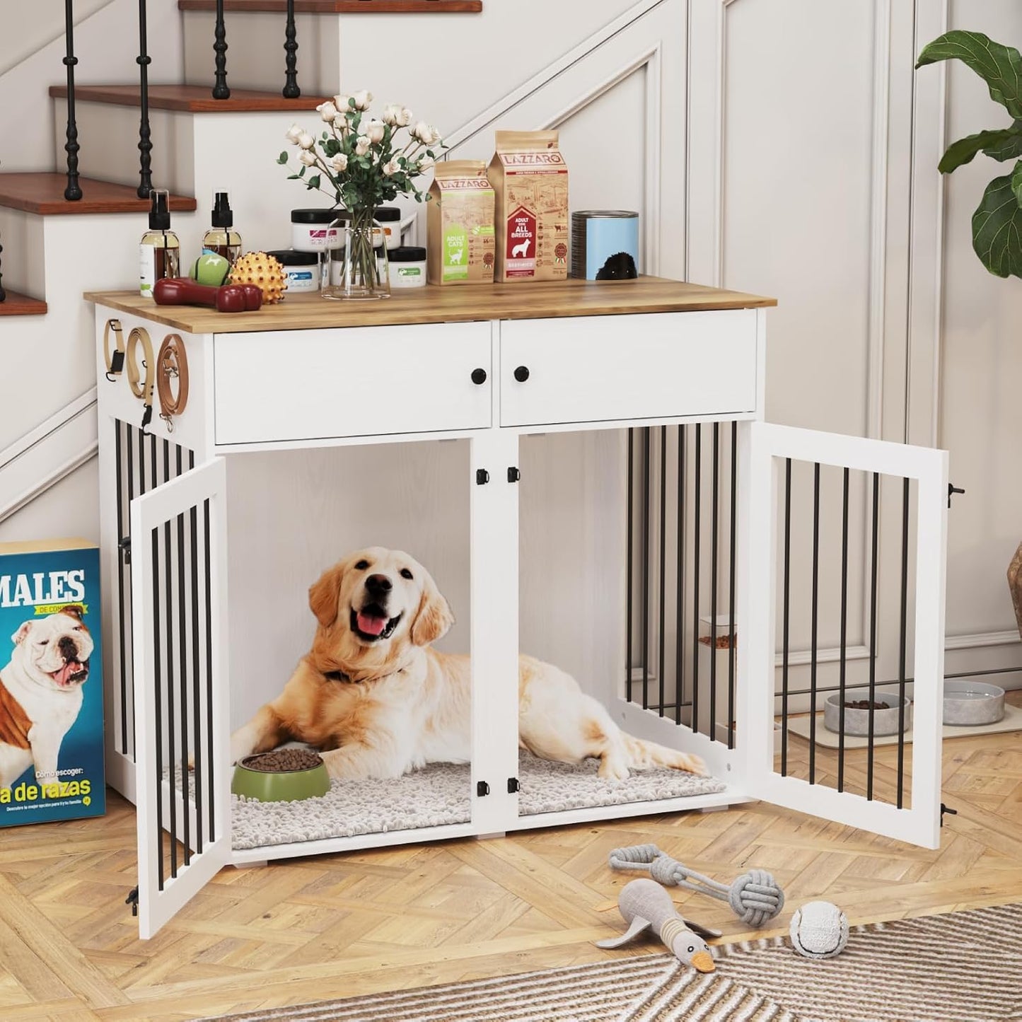 Dog Crate Furniture for 2 Dogs, 41 Inch Double Dog Cage with Removable Divider - Image 6