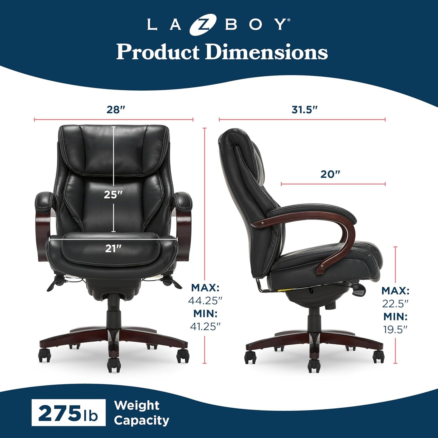La-Z-Boy® Bellamy Executive Office Chair with Memory Foam Cushions - Image 3