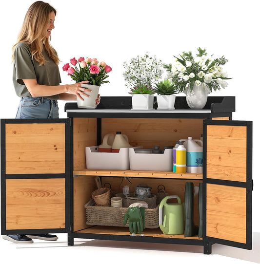 Outdoor Storage Cabinet with Metal Table Top - Image 1