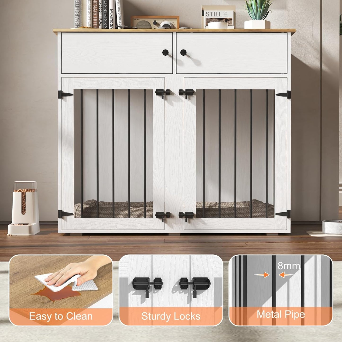 Dog Crate Furniture for 2 Dogs, 41 Inch Double Dog Cage with Removable Divider - Image 5