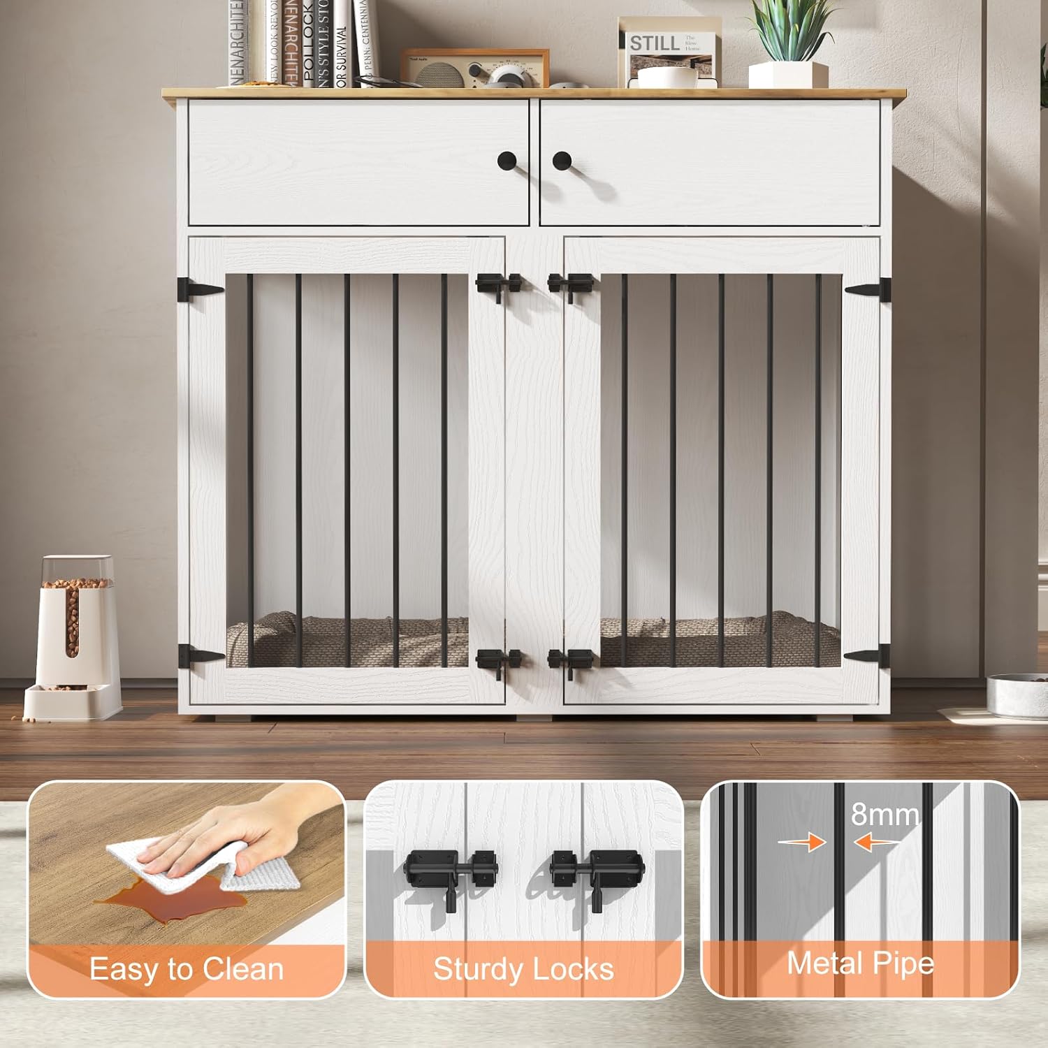 Dog Crate Furniture for 2 Dogs, 41 Inch Double Dog Cage with Removable Divider - Image 5