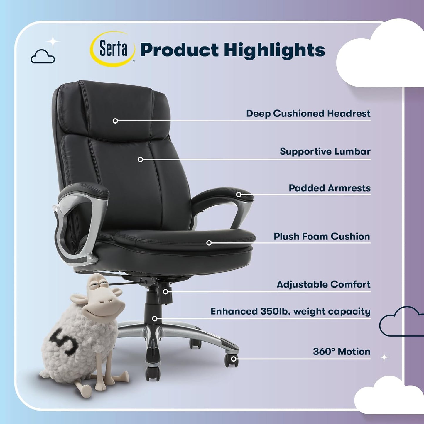 Serta Big and Tall Executive Office Chair - Black - Image 4