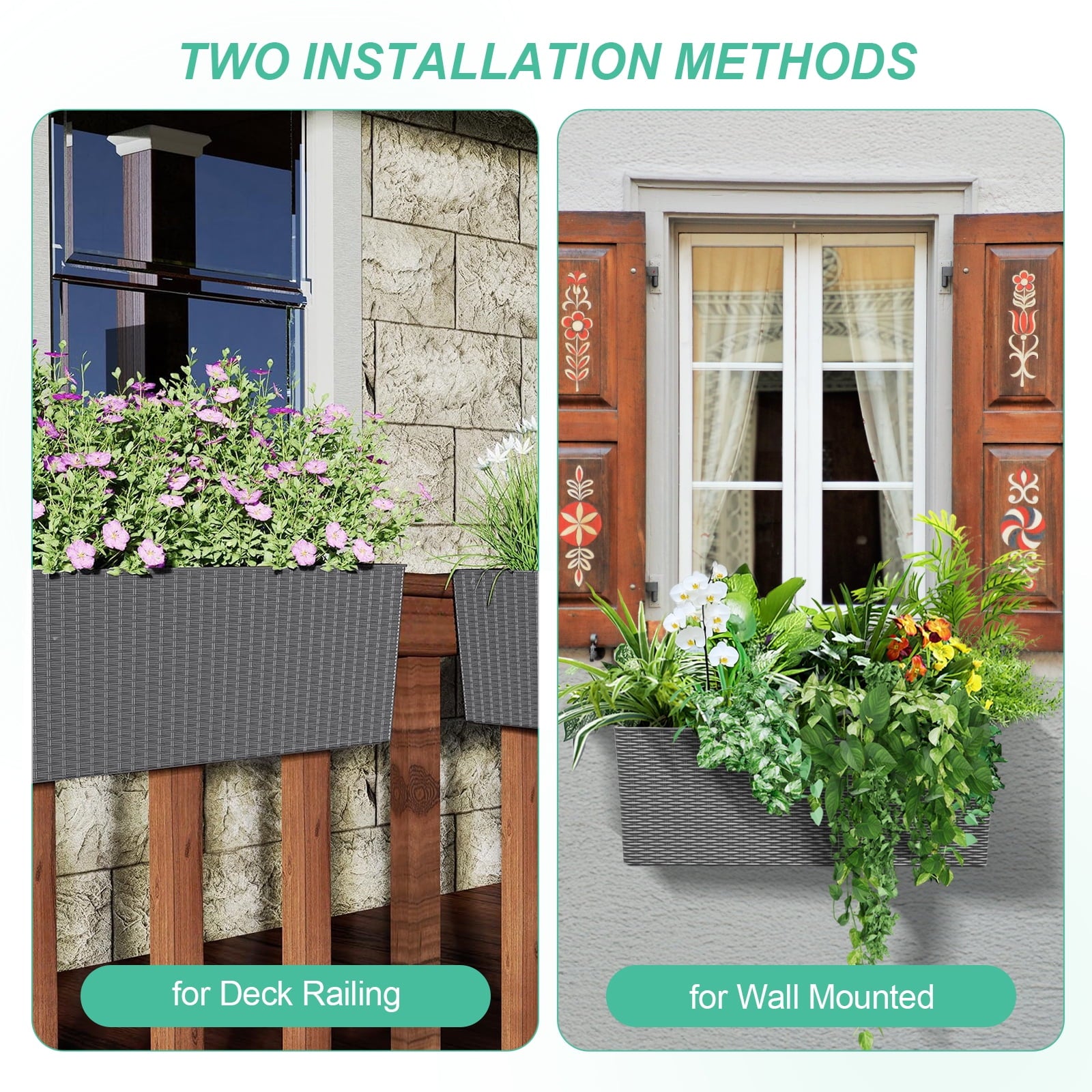 4 Pcs/ 19" Rectangular Flower Window Box Planter - Grey - Image 8