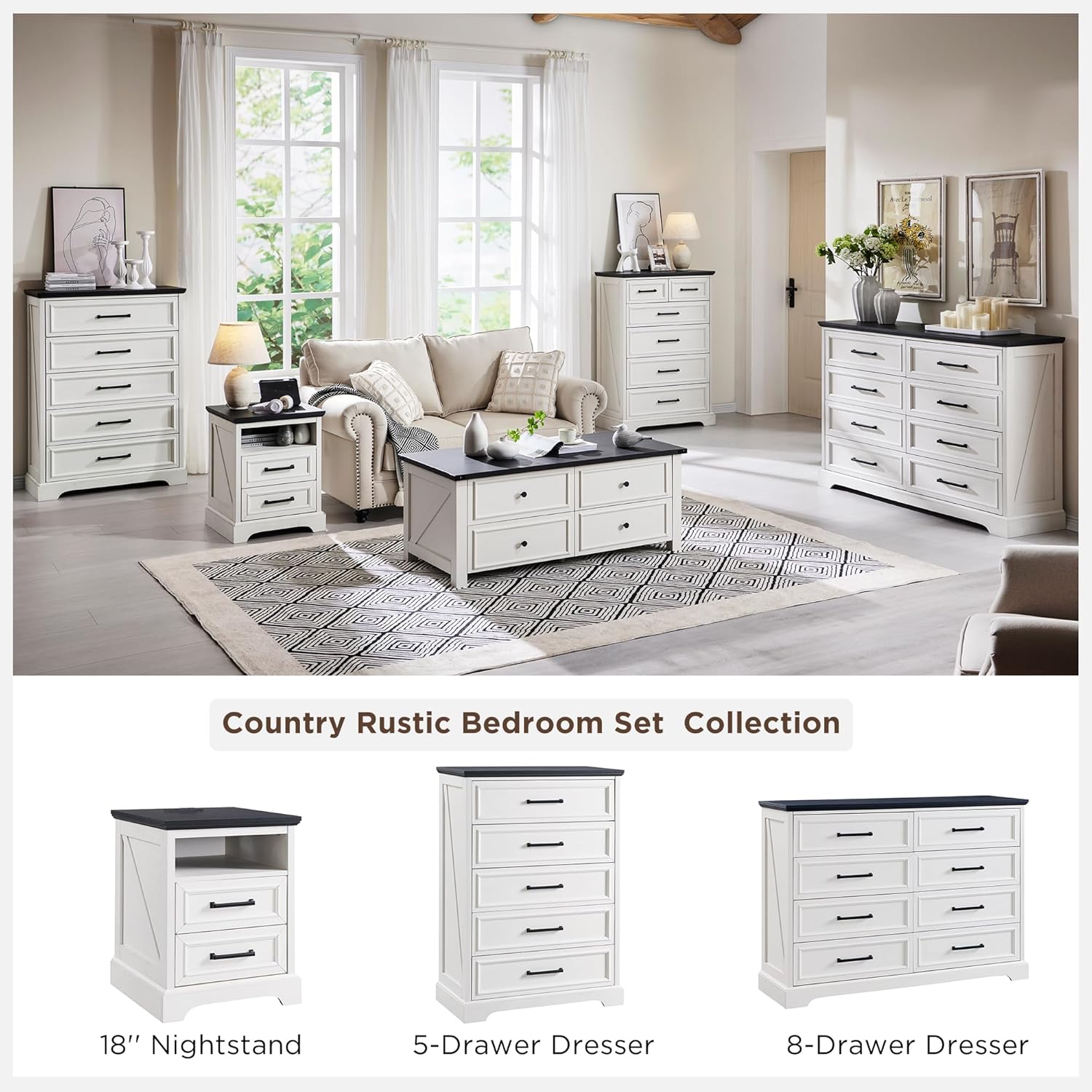 18" Farmhouse Nightstand with Charging Station - White - Image 8