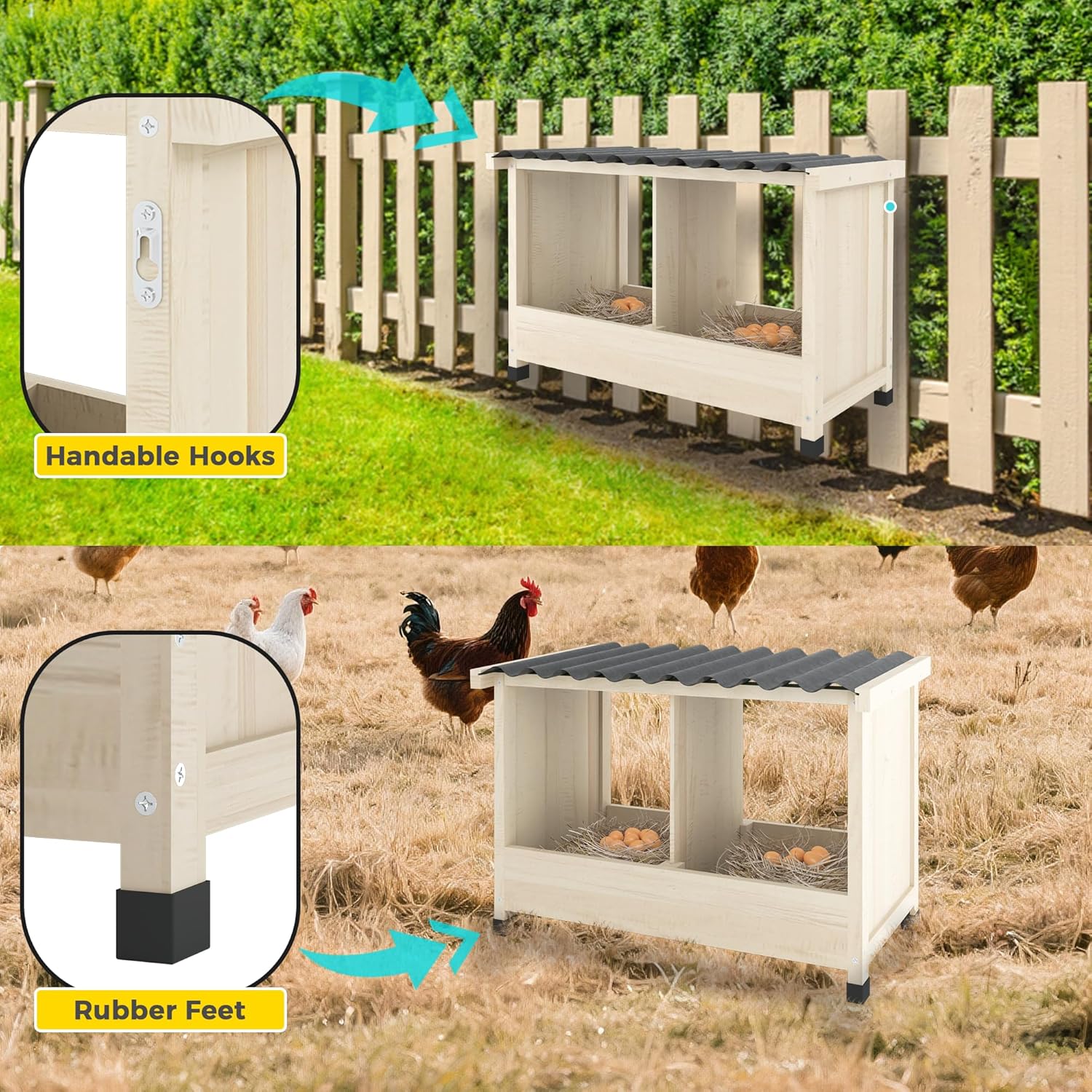 Chicken Nesting Box, 2 Holes Wooden Nesting Box - Image 3