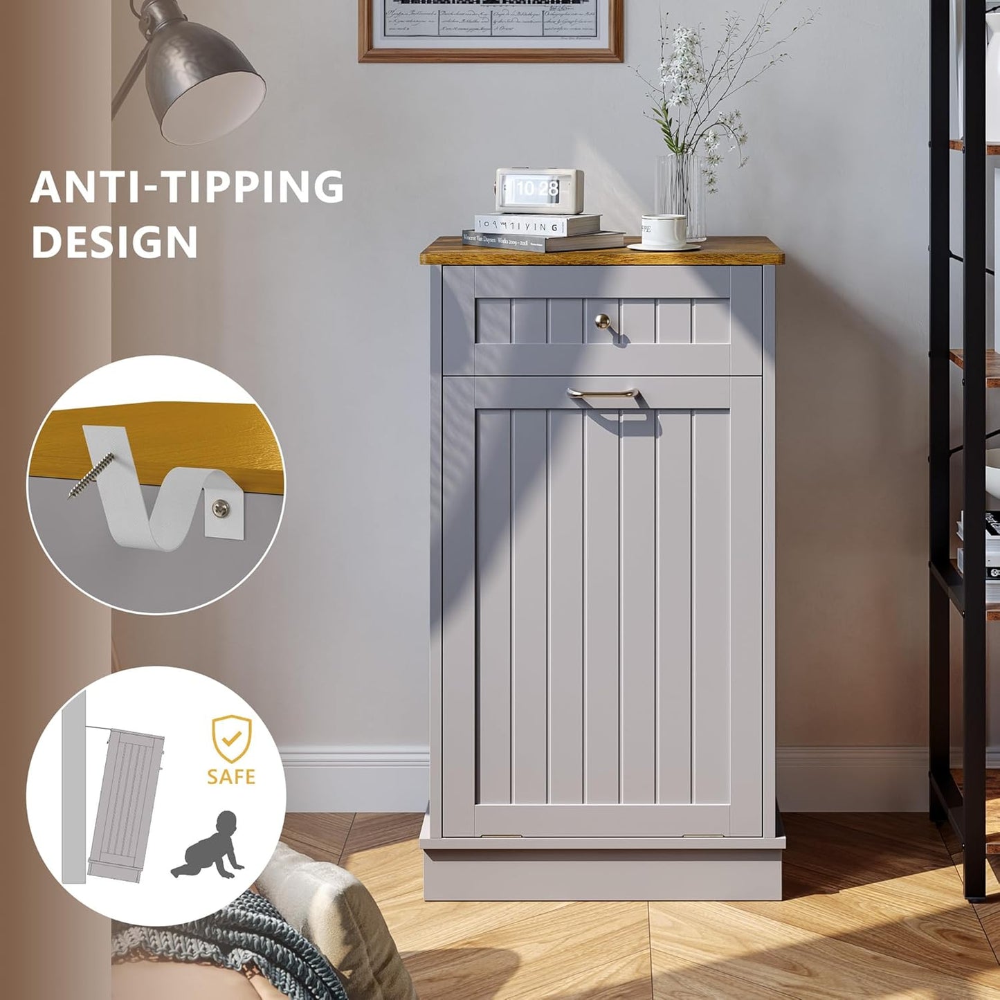 Tilt Out Trash Bin Cabinet - GRAY - Image 6