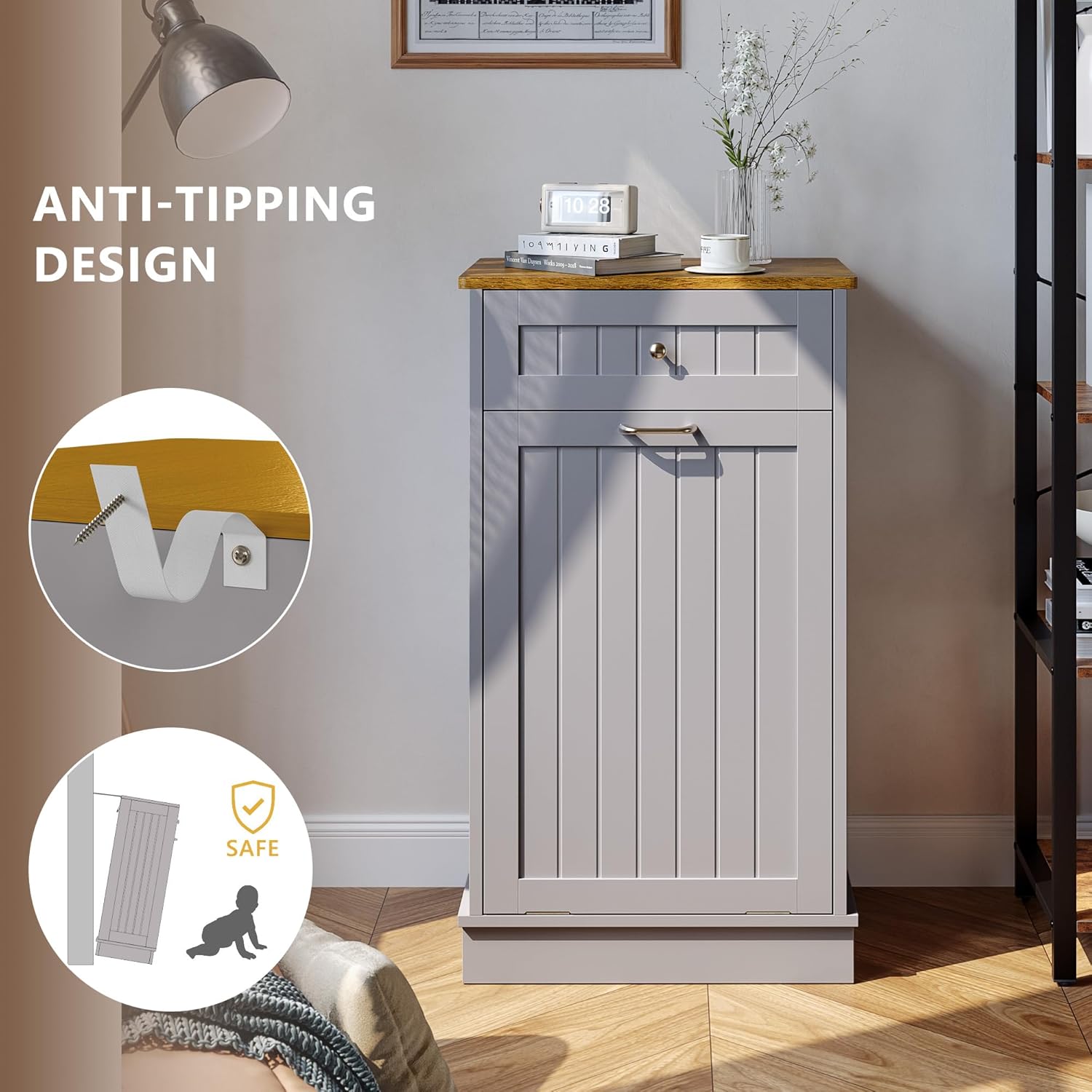 Tilt Out Trash Bin Cabinet - GRAY - Image 6
