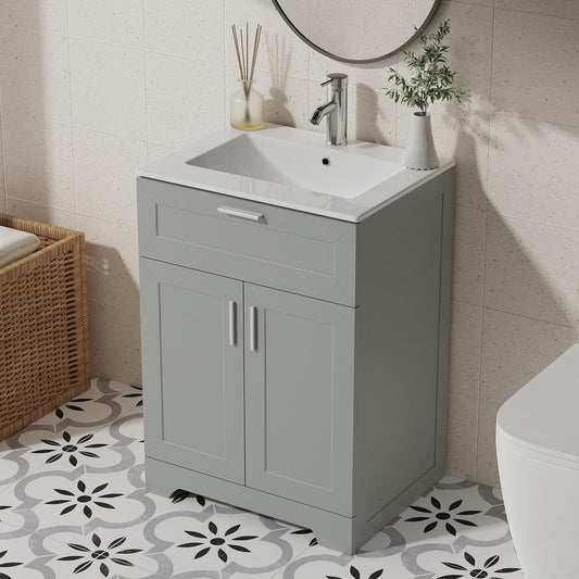 Bathroom Vanity with Ceramic Sink (24 Inch, Cabinet ONLY, Grey) - Image 1