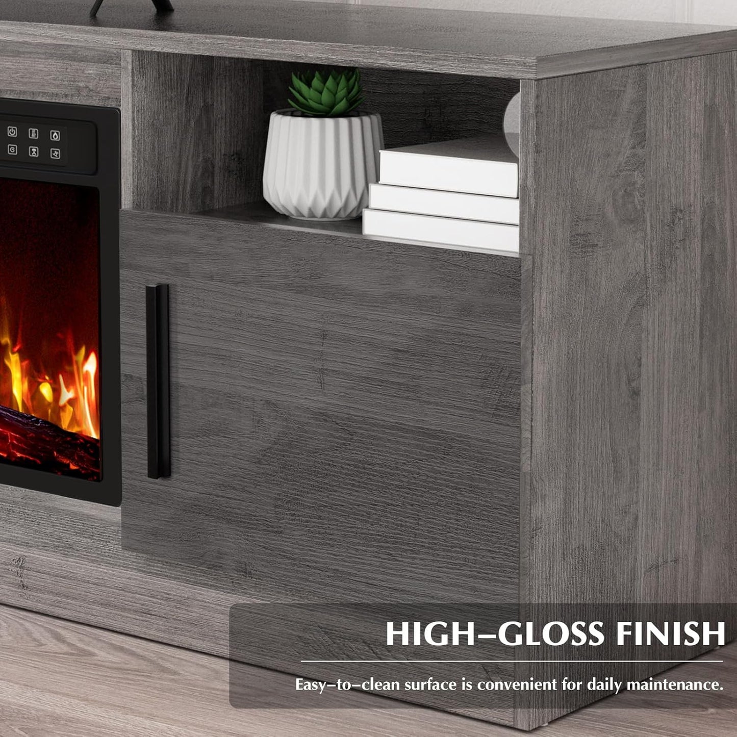 70" Fireplace TV Stand with Fireplace, fits TVs up to 80"- Grey - Image 6