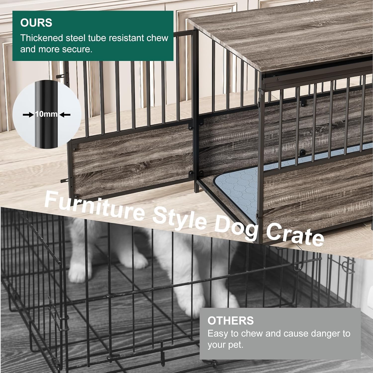 40 Inch Dog Crate Furniture with Cushion for Large Medium Dogs - Image 5