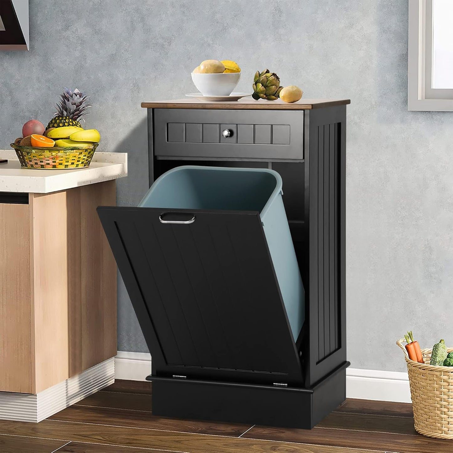 Tilt Out Single Trash Cabinet - BLACK - Image 2