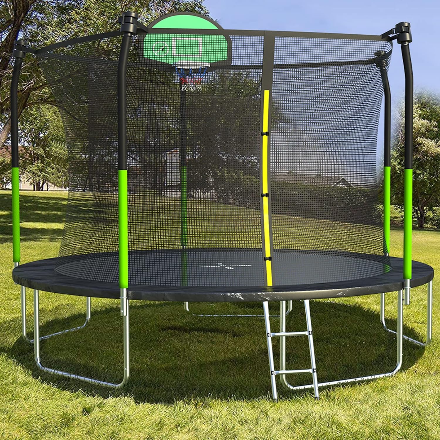 10FT Trampoline with Safety Enclosure Net - Green - Image 1