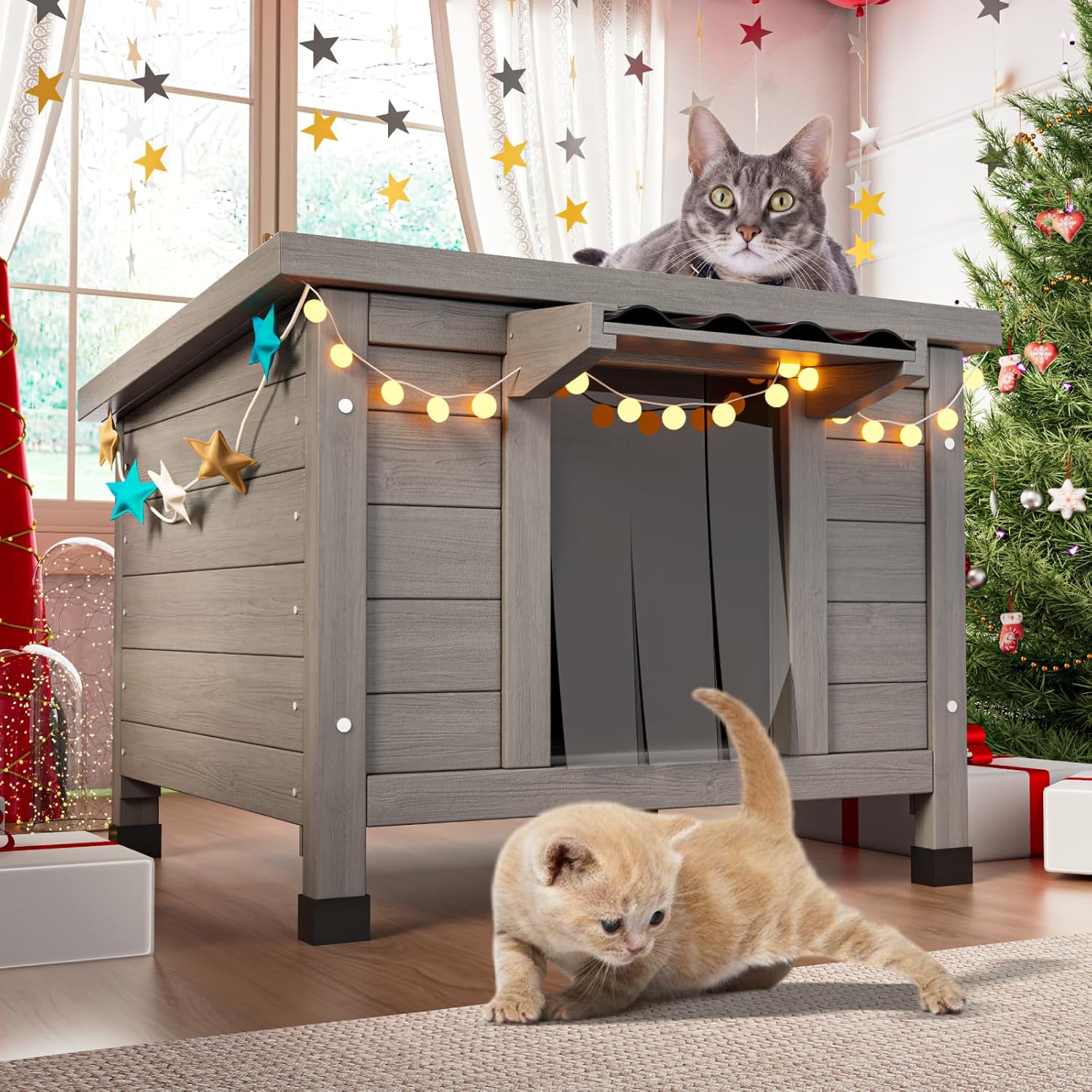 Outdoor Cat House, Insulated Feral Cat Shelter Waterproof with Raised Floor - Image 2