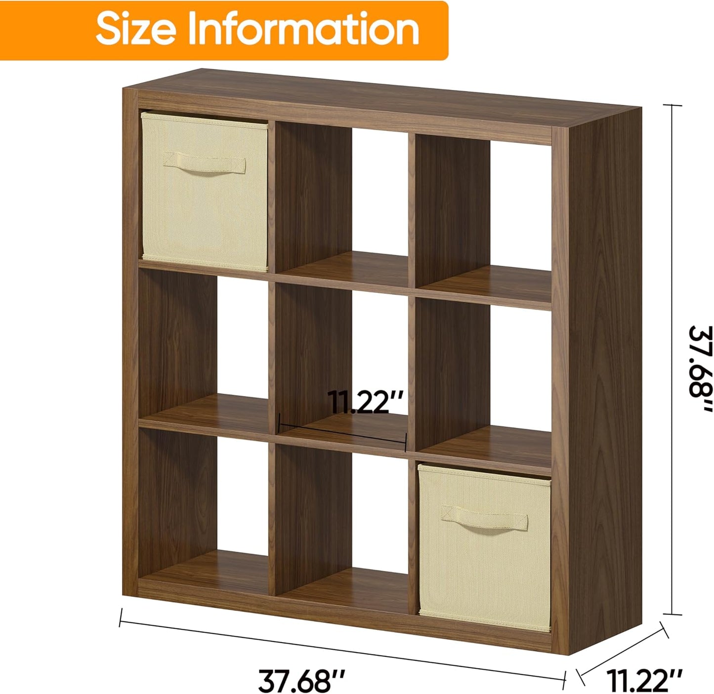 Bookshelf with Storage Bins, 9-Cube Storage Organizer Sturdy Wooden Bookcase - Image 3