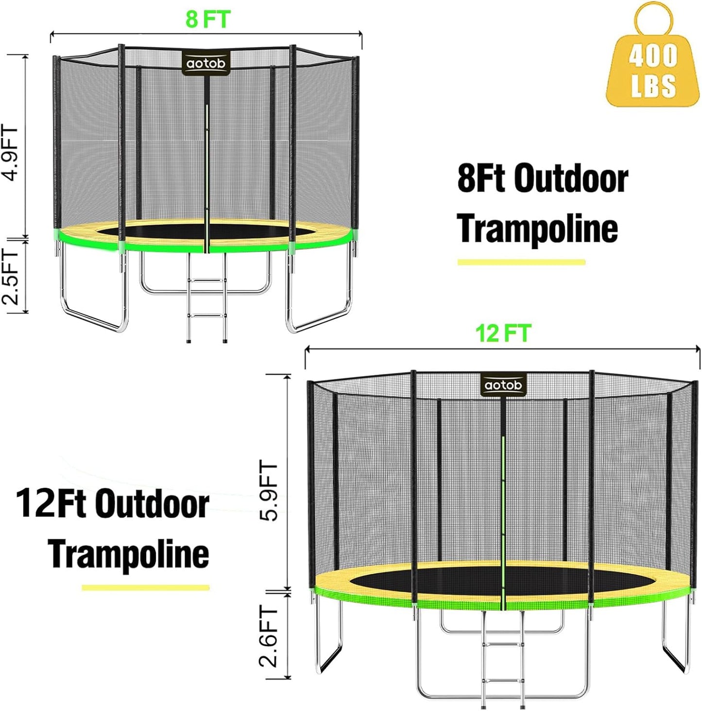 12FT Trampoline with Safety Enclosure Net - Green - Image 7
