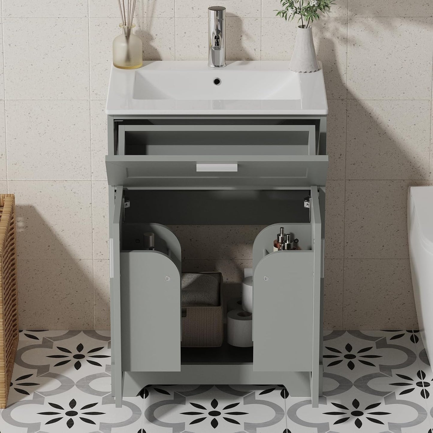 Bathroom Vanity with Ceramic Sink (24 Inch, Cabinet ONLY, Grey) - Image 4