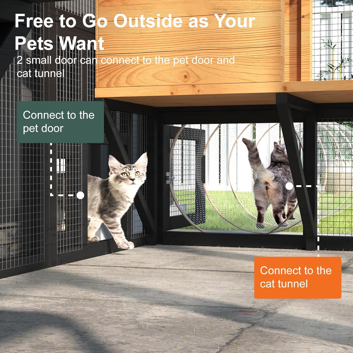 Cat Catio, Black Catio Outdoor Cat Enclosure, Large Cats House for Multiple Cats - Image 3
