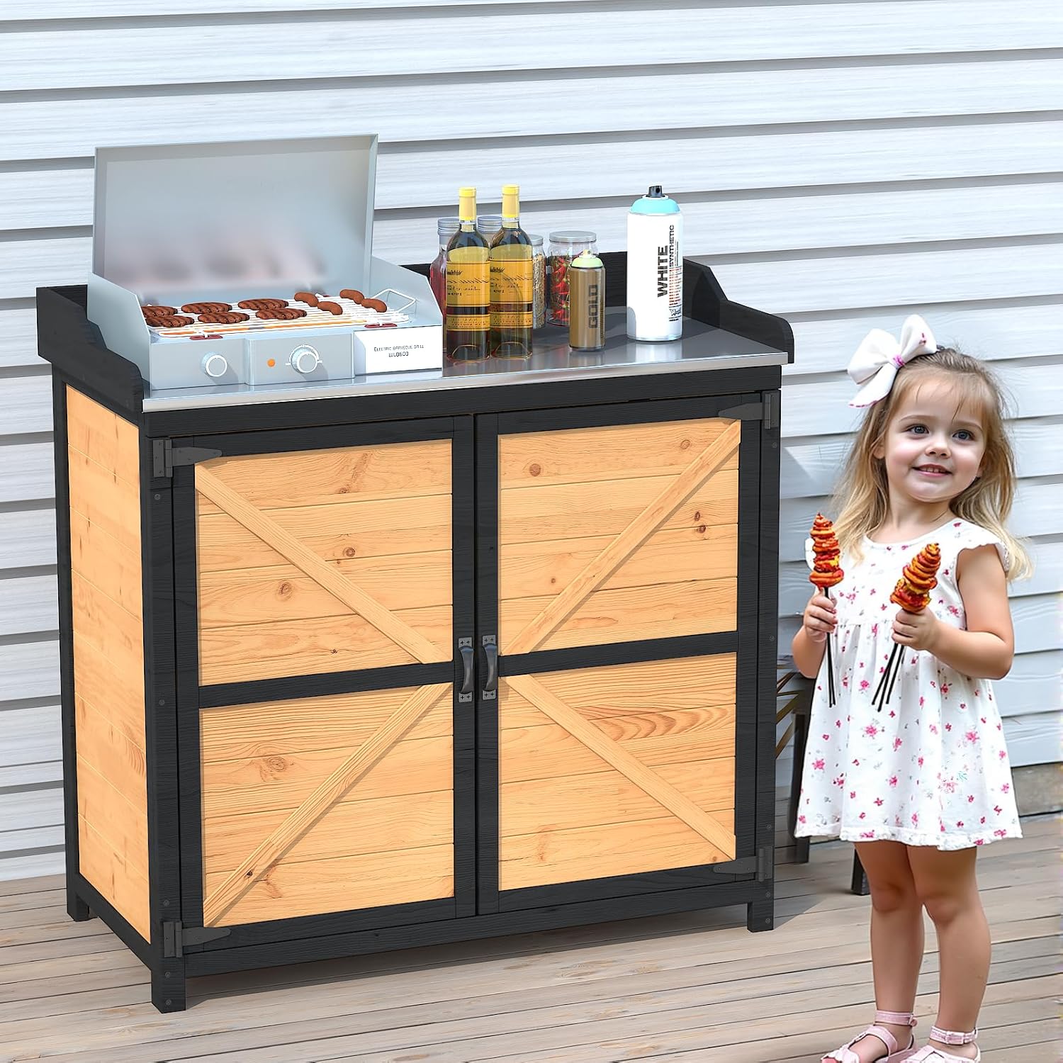 Outdoor Storage Cabinet with Metal Table Top - Image 7
