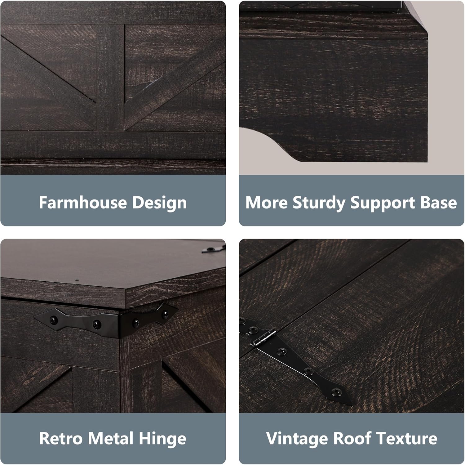  Vintage Storage Coffee Table, Lift Top Coffee Table, Square Center Table, Living Room Tables, Wood Tea Table (Retro Brown) - Image 6