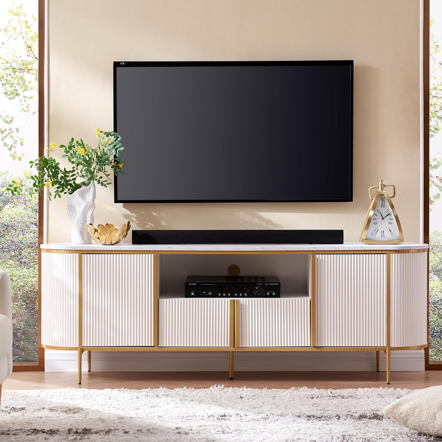 Luxury 70" Fluted TV Stand, Modern Entertainment Center - Image 2